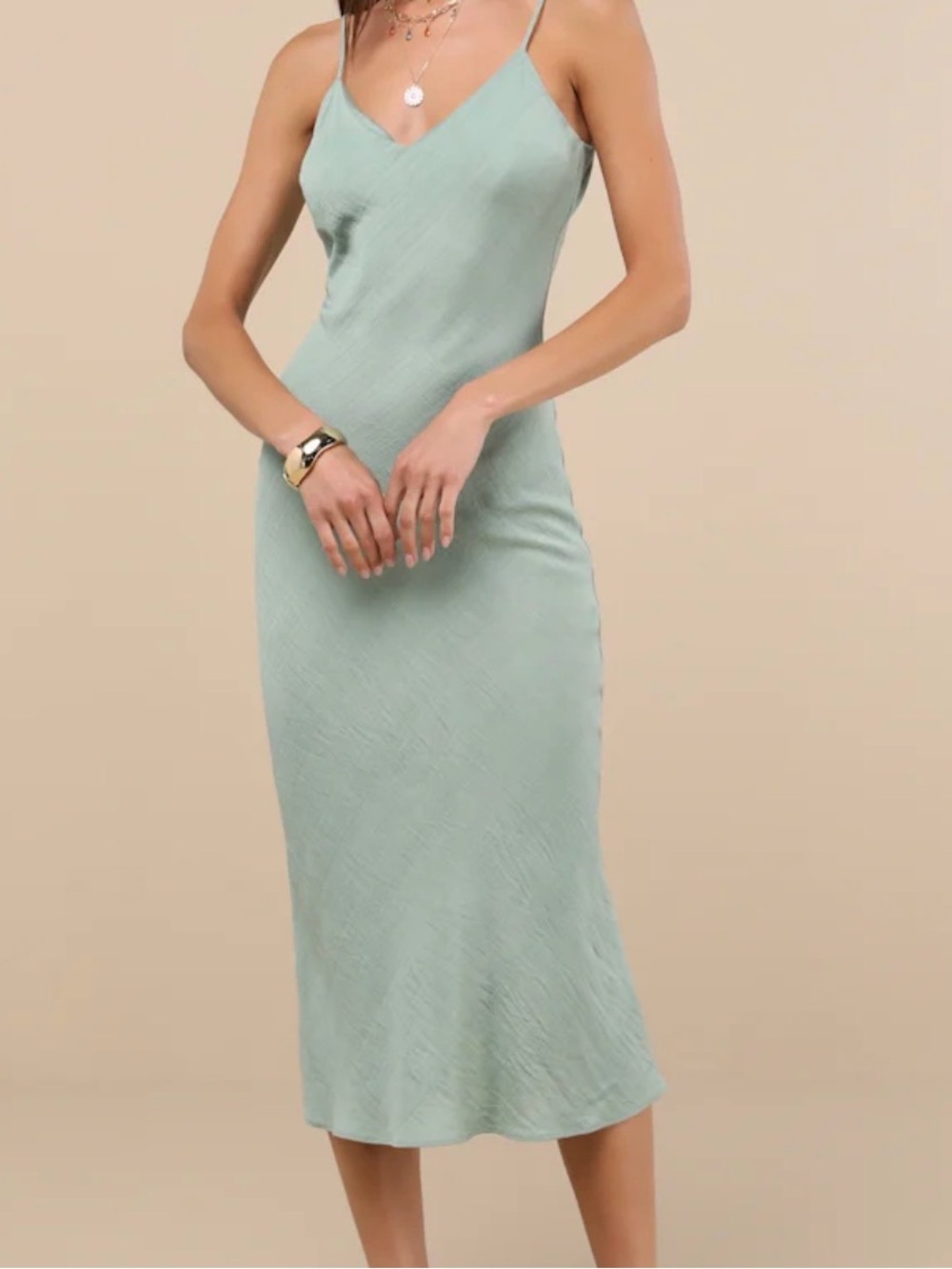 Lulu's Mint Green V-Neck Slip Midi Dress